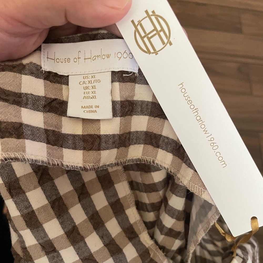 House of Harlowe 1960 Brown Gingham Check Ruched Sheath Midi Slip Dress XL new - Picture 9 of 10